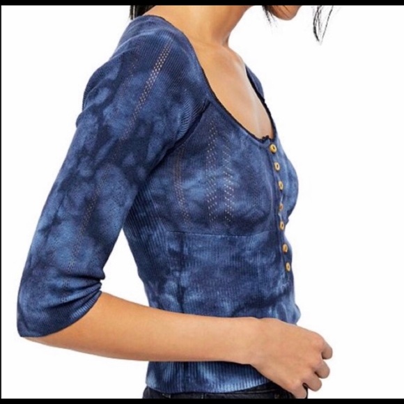 NWT Free People Rory Henley Top Tie Dye Navy M - Picture 5 of 13